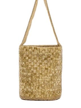 Zara Gold Sequin Mini Bucket Bag Beaded Evening Crossbody Purse